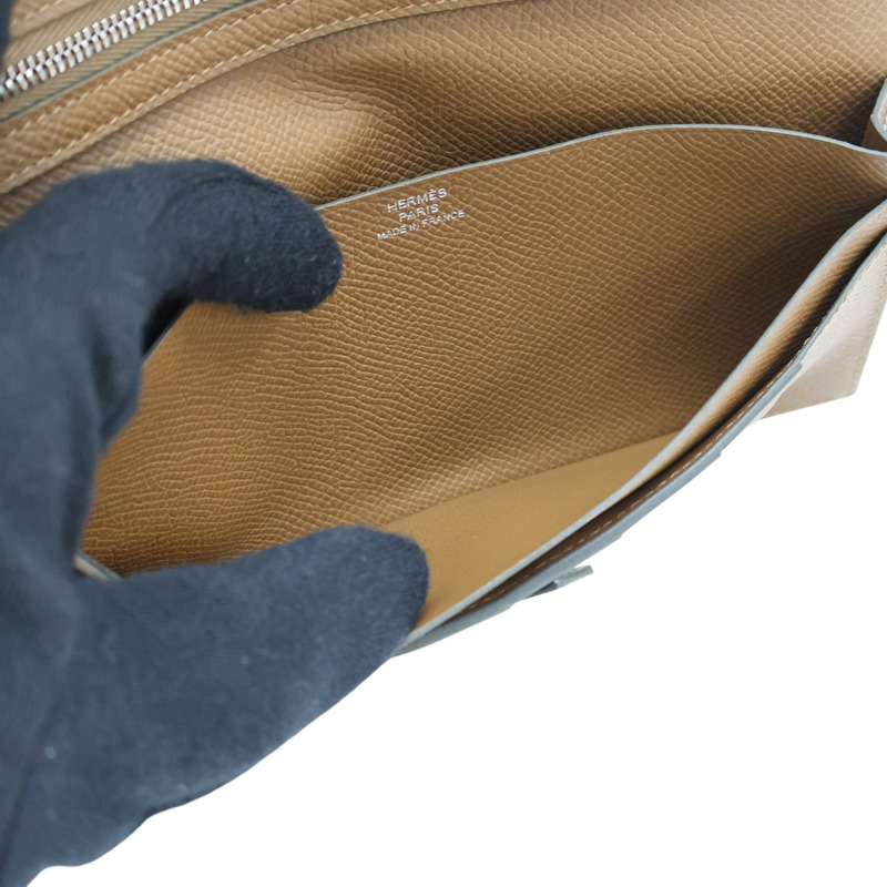 淺綠 金棕色 Epson牛皮 Bearn Verso 兩折 長夾 K刻 銀釦【HERMES 愛馬仕】 H039785CK-6