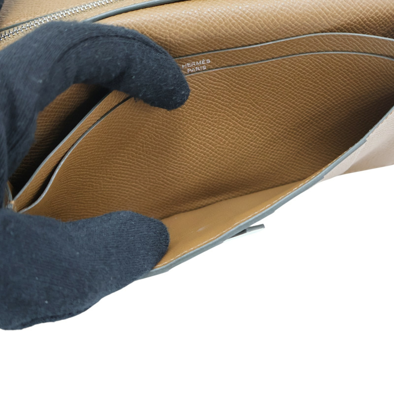 淺綠 金棕色 Epson牛皮 Bearn Verso 兩折 長夾 K刻 銀釦【HERMES 愛馬仕】 H039785CK-7