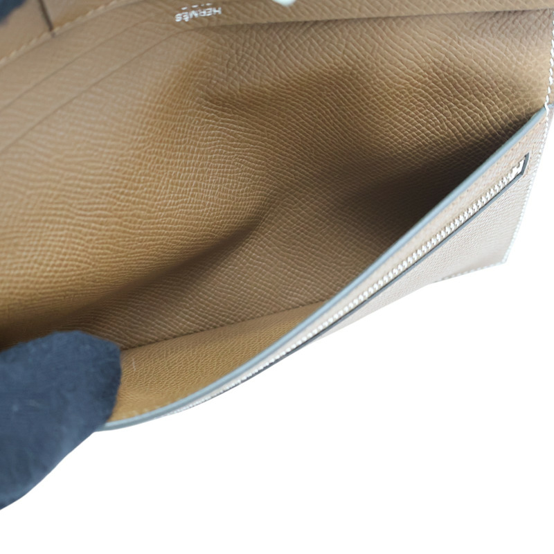 淺綠 金棕色 Epson牛皮 Bearn Verso 兩折 長夾 K刻 銀釦【HERMES 愛馬仕】 H039785CK-8