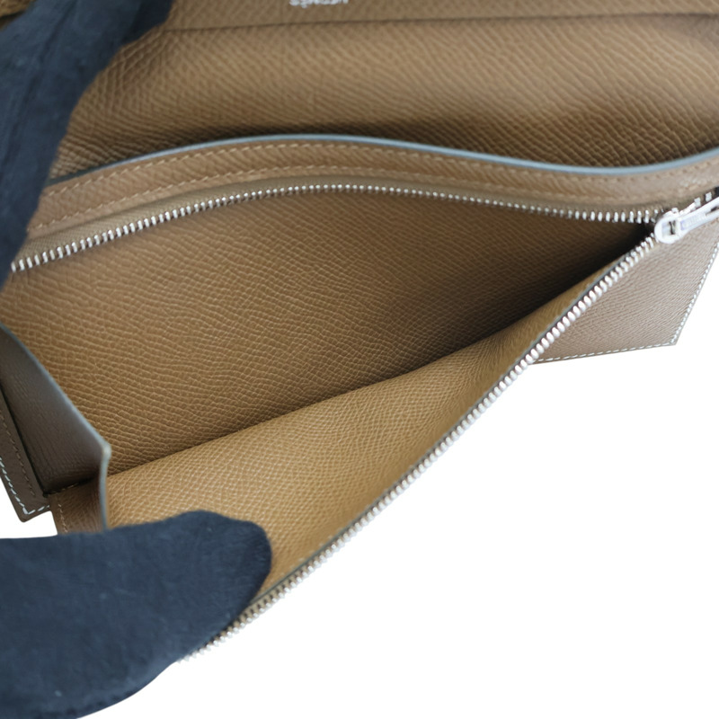 淺綠 金棕色 Epson牛皮 Bearn Verso 兩折 長夾 K刻 銀釦【HERMES 愛馬仕】 H039785CK-9
