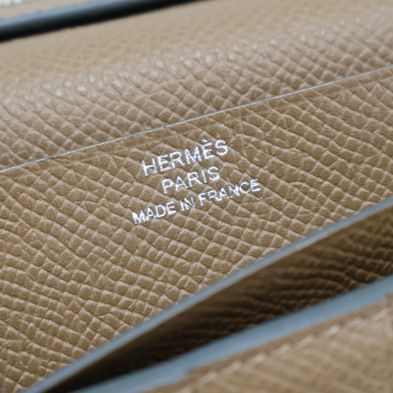 淺綠 金棕色 Epson牛皮 Bearn Verso 兩折 長夾 K刻 銀釦【HERMES 愛馬仕】 H039785CK-10