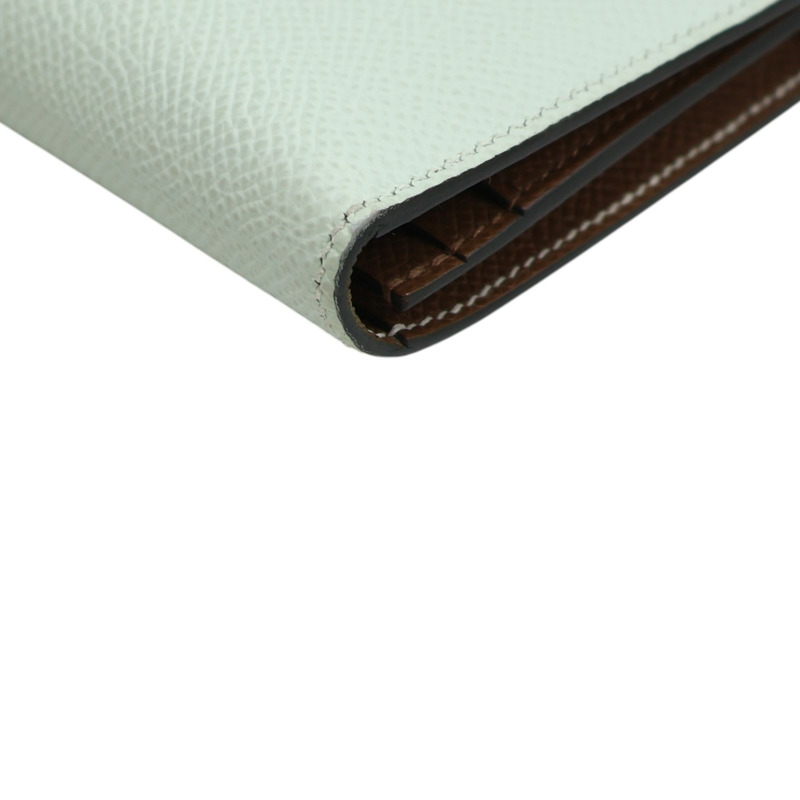 淺綠 金棕色 Epson牛皮 Bearn Verso 兩折 長夾 K刻 銀釦【HERMES 愛馬仕】 H039785CK-12
