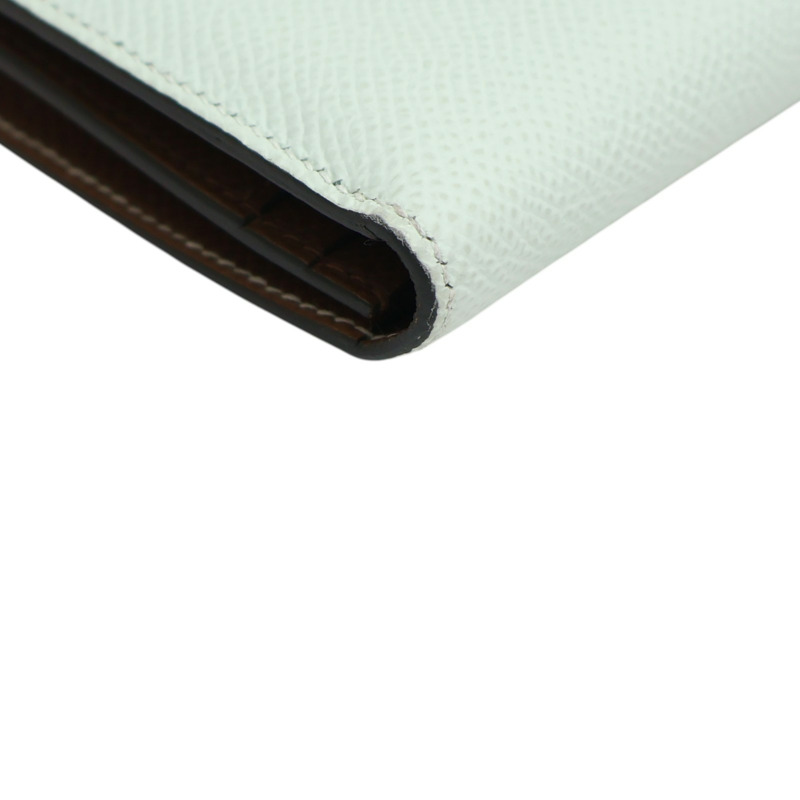 淺綠 金棕色 Epson牛皮 Bearn Verso 兩折 長夾 K刻 銀釦【HERMES 愛馬仕】 H039785CK-13