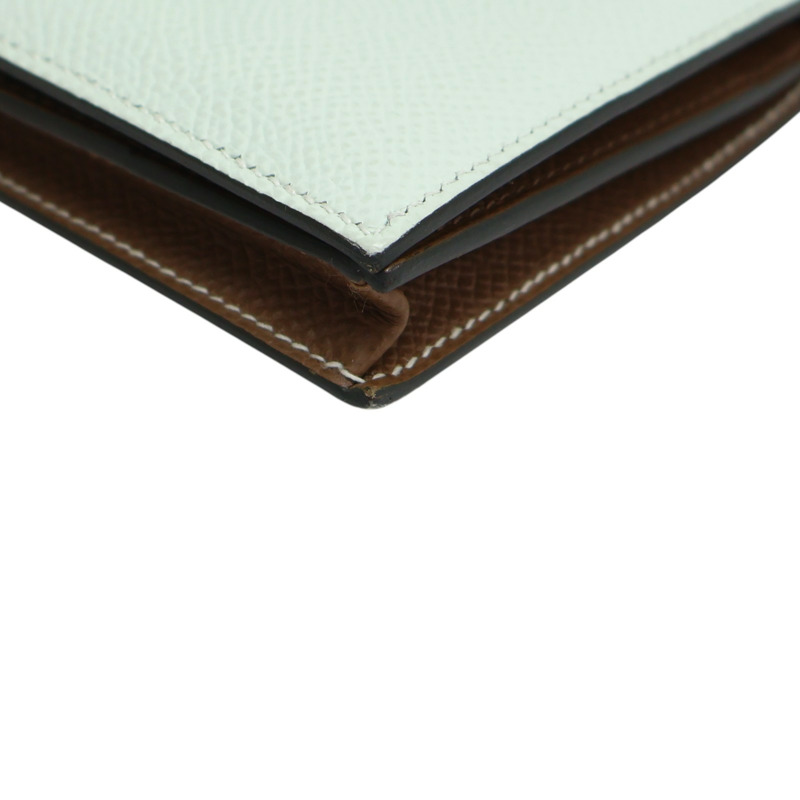 淺綠 金棕色 Epson牛皮 Bearn Verso 兩折 長夾 K刻 銀釦【HERMES 愛馬仕】 H039785CK-14