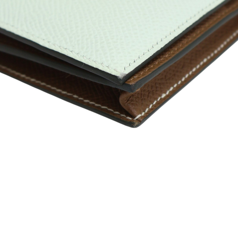 淺綠 金棕色 Epson牛皮 Bearn Verso 兩折 長夾 K刻 銀釦【HERMES 愛馬仕】 H039785CK-15