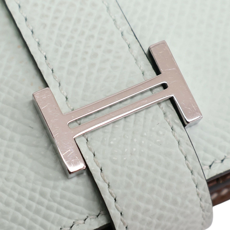 淺綠 金棕色 Epson牛皮 Bearn Verso 兩折 長夾 K刻 銀釦【HERMES 愛馬仕】 H039785CK-16
