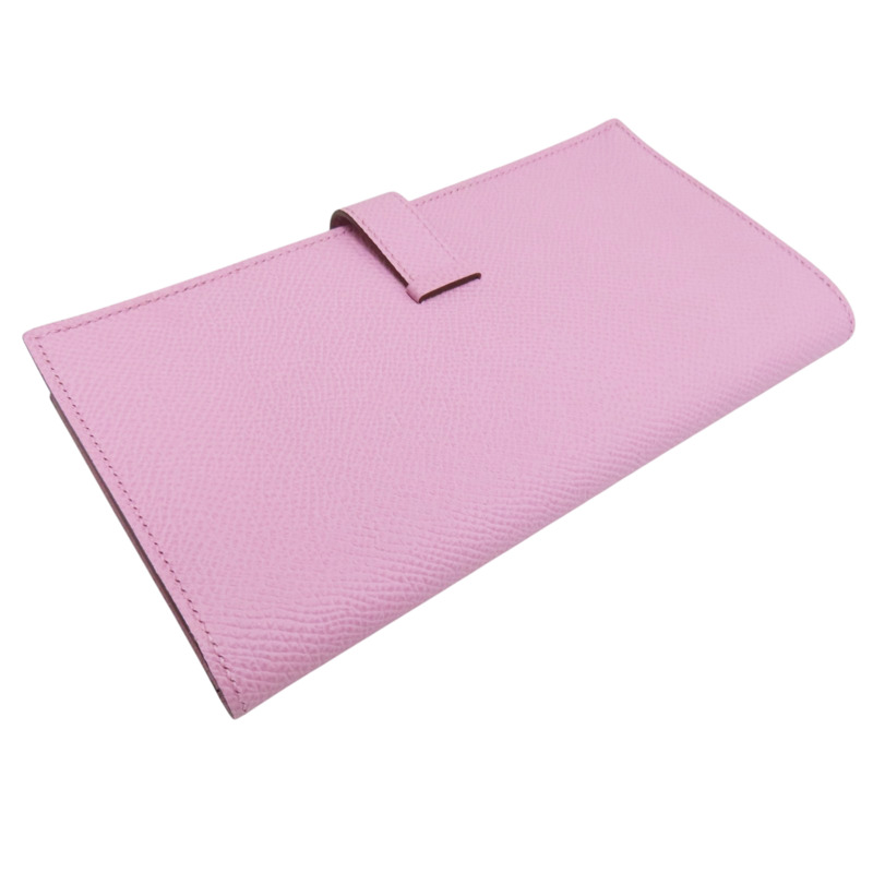 錦葵粉 Epsom牛皮 Bearn 長夾 U刻 銀釦【HERMES 愛馬仕】 H039785CK-3