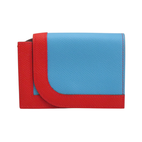 藍/紅色 Epsom牛皮 Camail 零錢包 D刻【HERMES 愛馬仕】