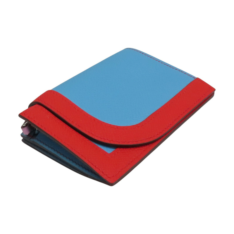 藍/紅色 Epsom牛皮 Camail 零錢包 D刻【HERMES 愛馬仕】-2