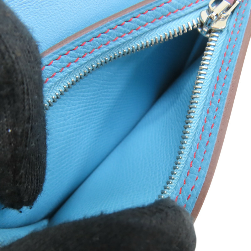 藍/紅色 Epsom牛皮 Camail 零錢包 D刻【HERMES 愛馬仕】-4