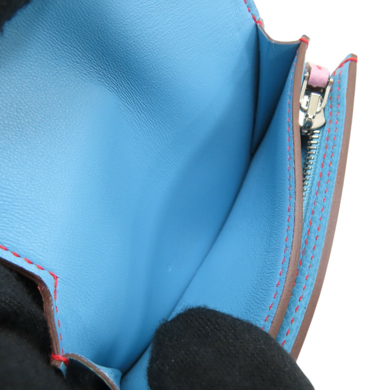 藍/紅色 Epsom牛皮 Camail 零錢包 D刻【HERMES 愛馬仕】-5