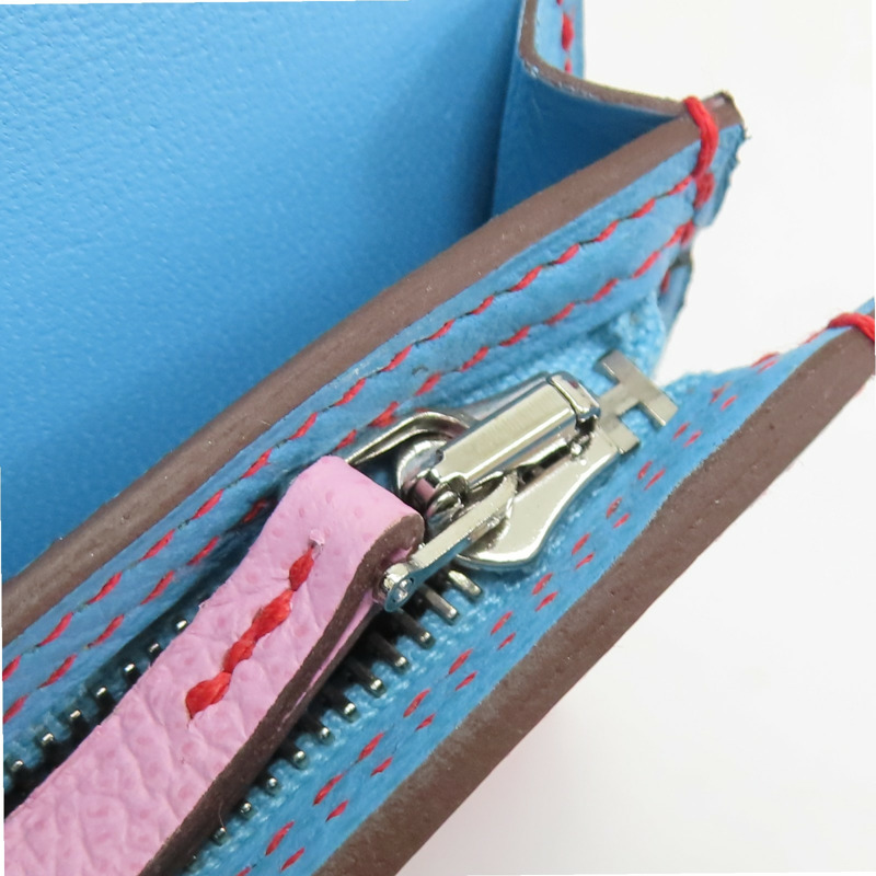 藍/紅色 Epsom牛皮 Camail 零錢包 D刻【HERMES 愛馬仕】-8