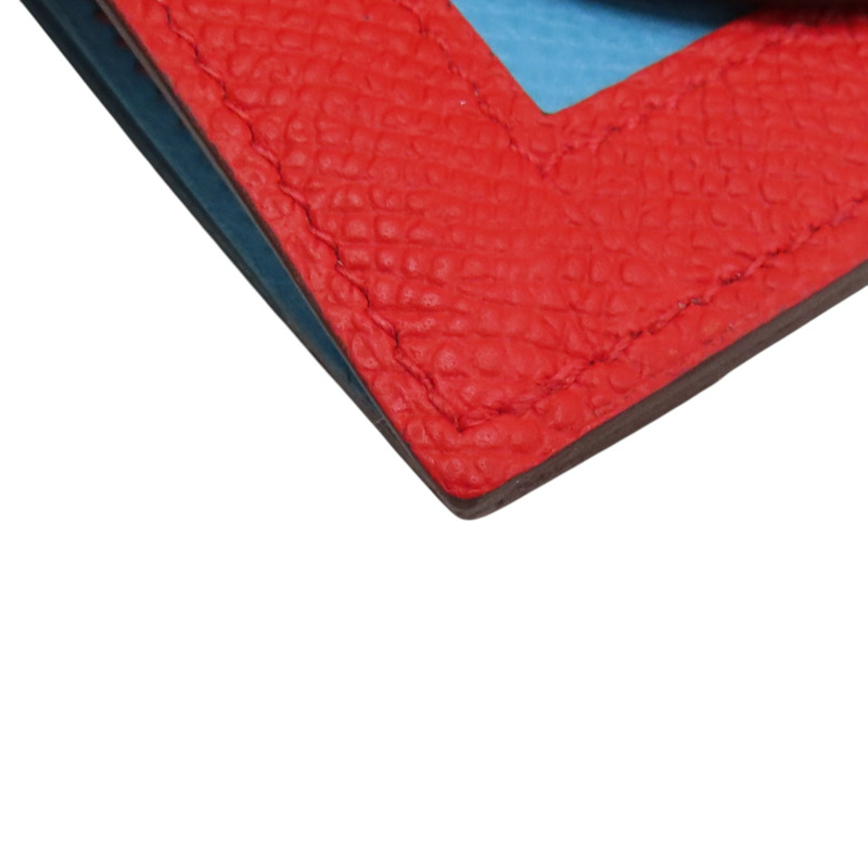 藍/紅色 Epsom牛皮 Camail 零錢包 D刻【HERMES 愛馬仕】-9