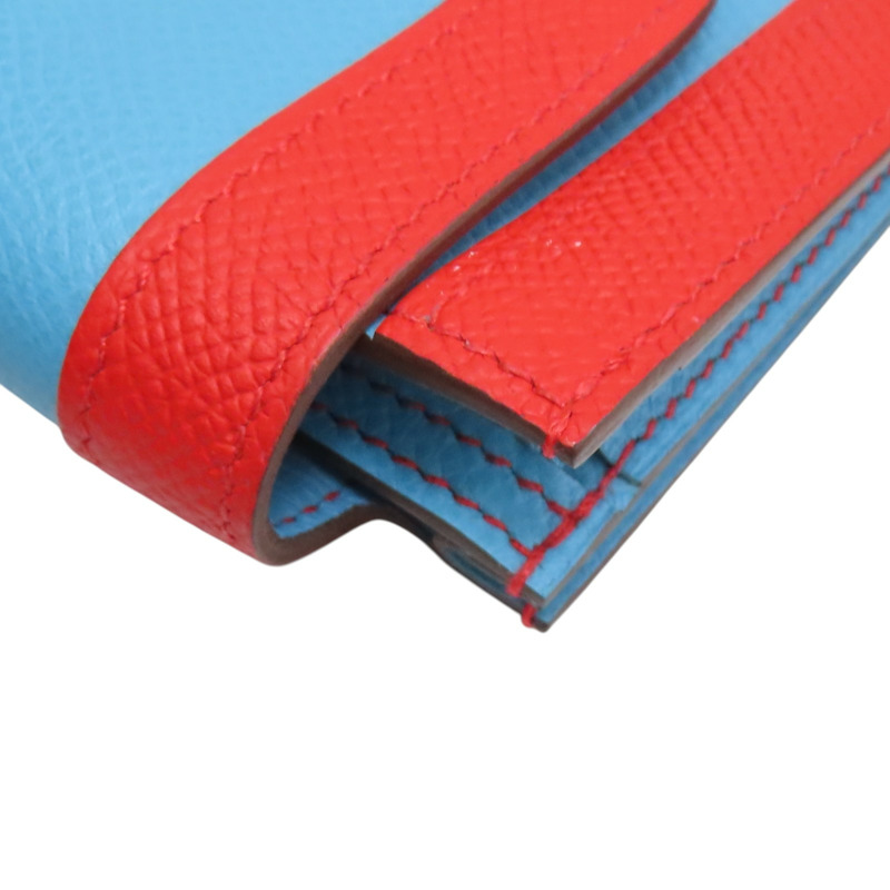 藍/紅色 Epsom牛皮 Camail 零錢包 D刻【HERMES 愛馬仕】-10