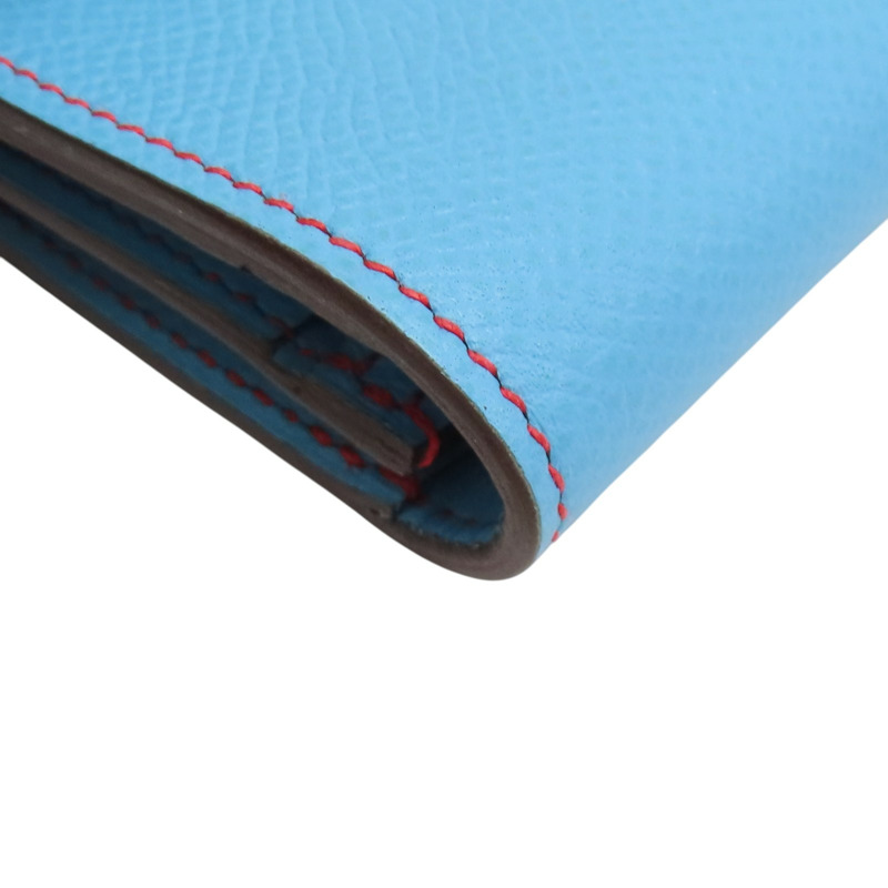 藍/紅色 Epsom牛皮 Camail 零錢包 D刻【HERMES 愛馬仕】-11