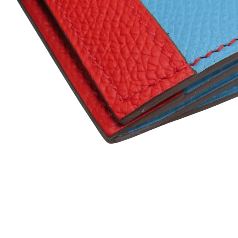 藍/紅色 Epsom牛皮 Camail 零錢包 D刻【HERMES 愛馬仕】-12