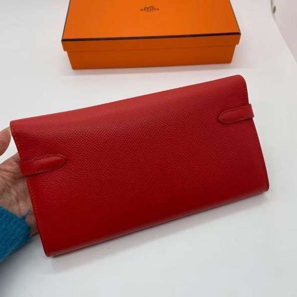 二手Hermes愛馬仕Kelly紅色錢包epsom皮金扣x刻,配件盒子羊毛氈-1