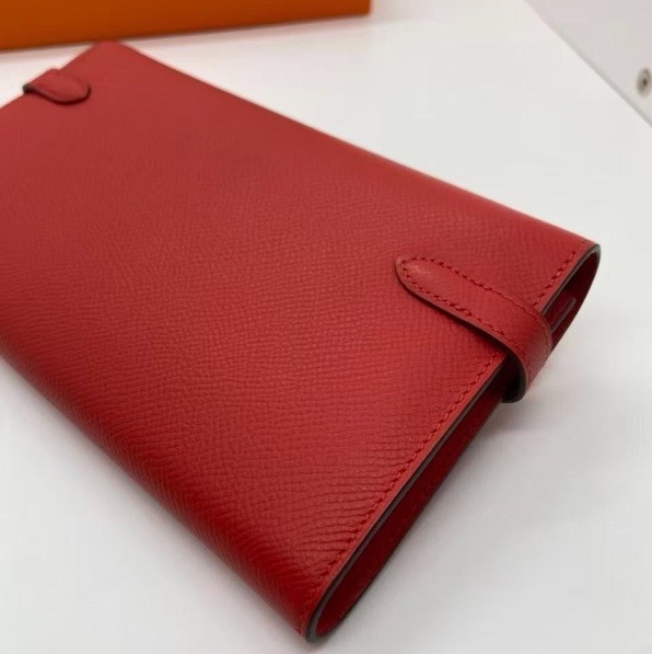 二手Hermes愛馬仕Kelly紅色錢包epsom皮金扣x刻,配件盒子羊毛氈-5