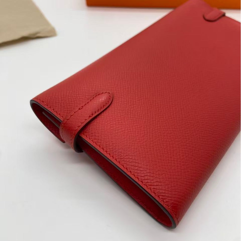 二手Hermes愛馬仕Kelly紅色錢包epsom皮金扣x刻,配件盒子羊毛氈-10