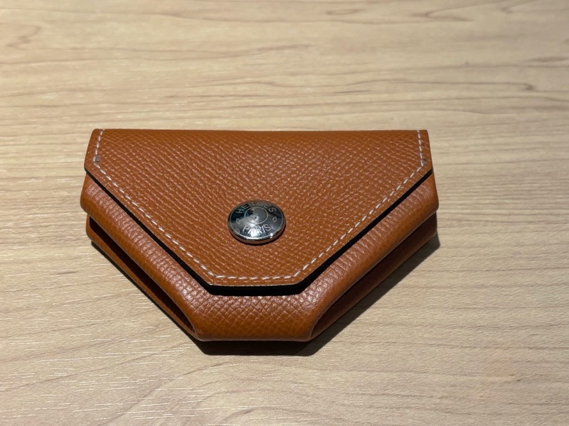 愛馬仕 Hermès Epsom 雙色零錢包 焦糖棕×深藍 法國製-0