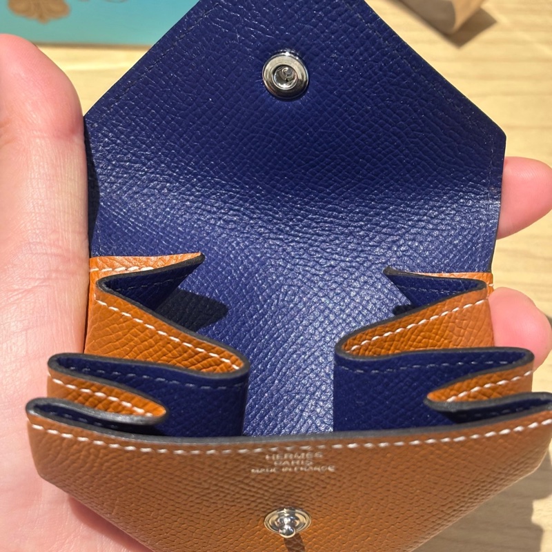 愛馬仕 Hermès Epsom 雙色零錢包 焦糖棕×深藍 法國製-1