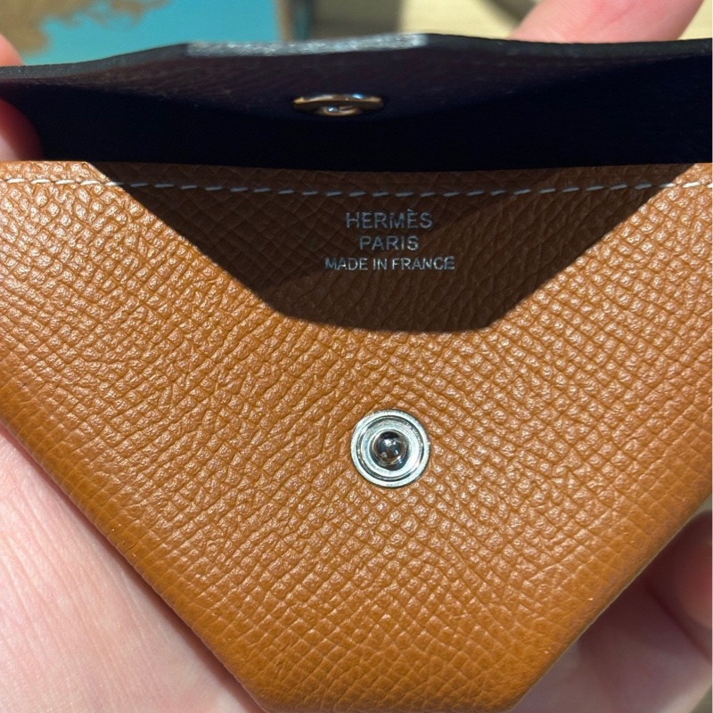 愛馬仕 Hermès Epsom 雙色零錢包 焦糖棕×深藍 法國製-2