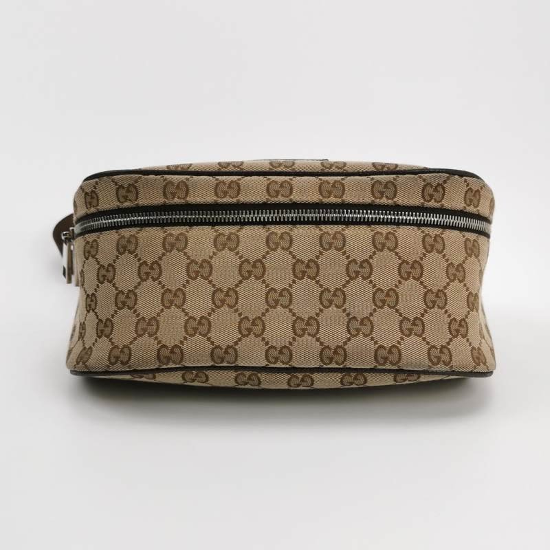 Gucci牛皮帆布雙G老花皮標Logo腰包胸包-5