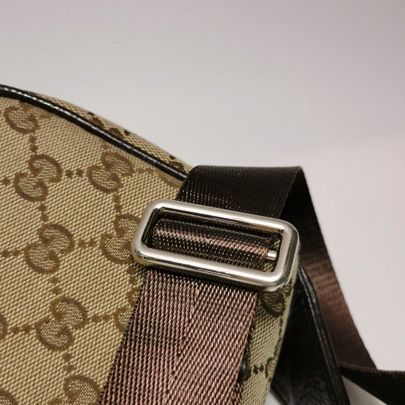 Gucci牛皮帆布雙G老花皮標Logo腰包胸包-13