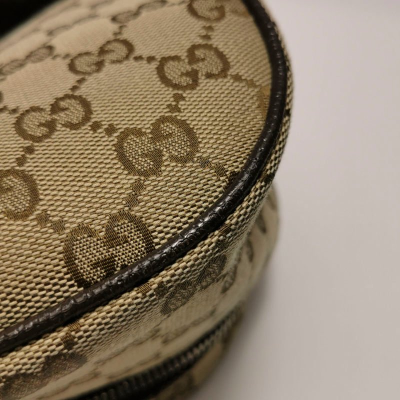 Gucci牛皮帆布雙G老花皮標Logo腰包胸包-14