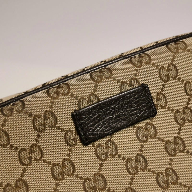 Gucci牛皮帆布雙G老花皮標Logo腰包胸包-15