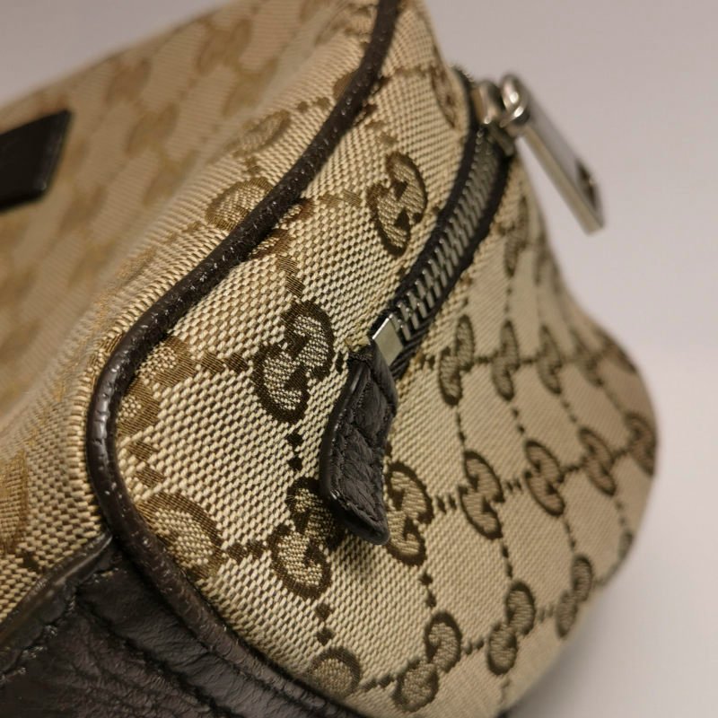 Gucci牛皮帆布雙G老花皮標Logo腰包胸包-16