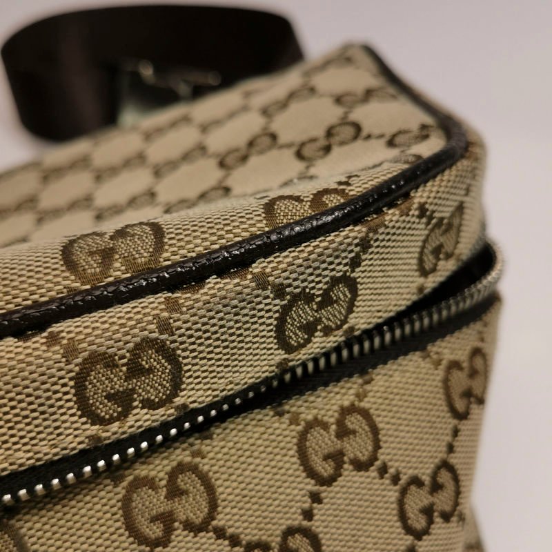 Gucci牛皮帆布雙G老花皮標Logo腰包胸包-19