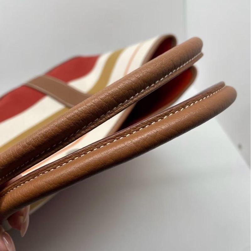 二手Hermes愛馬仕gardenparty 36彩色條紋限量款花園包，正常使用痕跡如圖，Q刻，配件塵袋-3