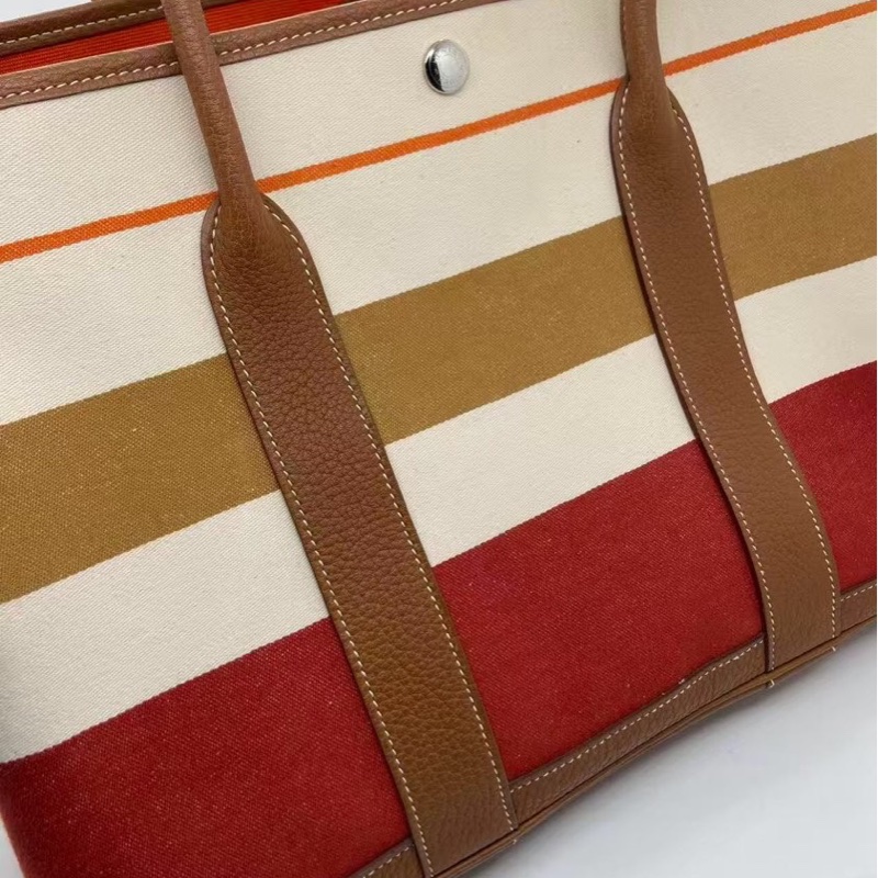 二手Hermes愛馬仕gardenparty 36彩色條紋限量款花園包，正常使用痕跡如圖，Q刻，配件塵袋-4