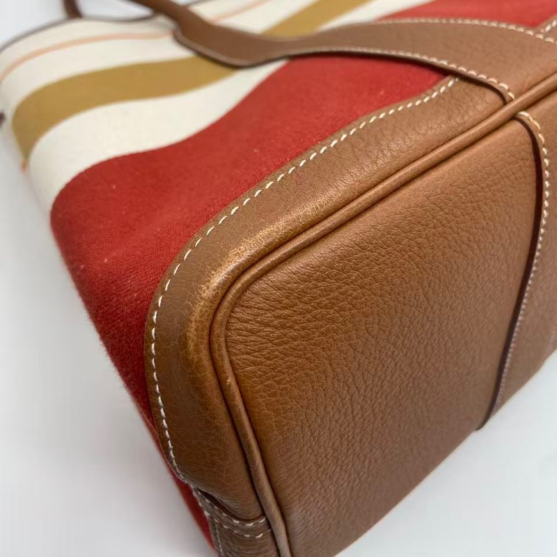 二手Hermes愛馬仕gardenparty 36彩色條紋限量款花園包，正常使用痕跡如圖，Q刻，配件塵袋-12