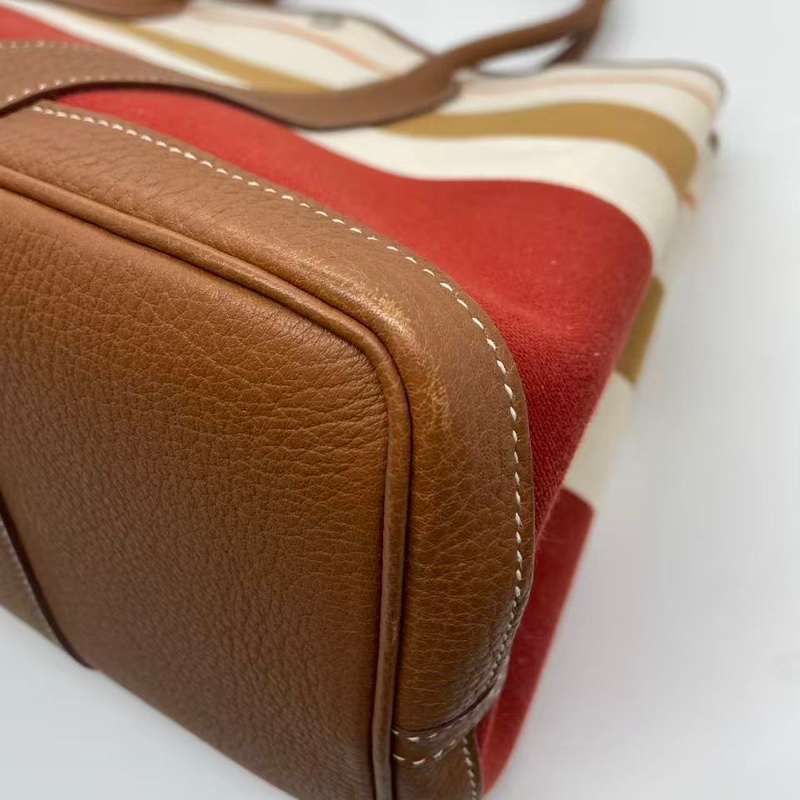 二手Hermes愛馬仕gardenparty 36彩色條紋限量款花園包，正常使用痕跡如圖，Q刻，配件塵袋-13