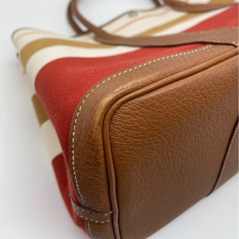 二手Hermes愛馬仕gardenparty 36彩色條紋限量款花園包，正常使用痕跡如圖，Q刻，配件塵袋-14