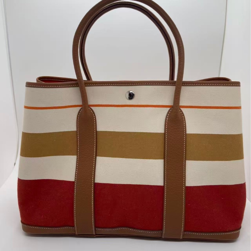 二手Hermes愛馬仕gardenparty 36彩色條紋限量款花園包，正常使用痕跡如圖，Q刻，配件塵袋-15