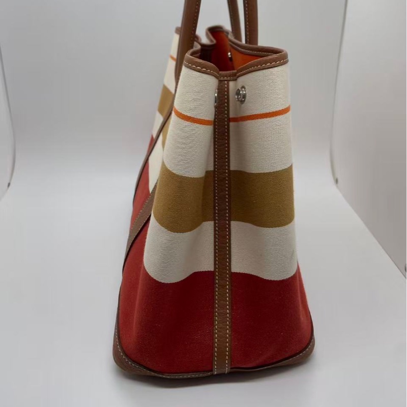 二手Hermes愛馬仕gardenparty 36彩色條紋限量款花園包，正常使用痕跡如圖，Q刻，配件塵袋-16