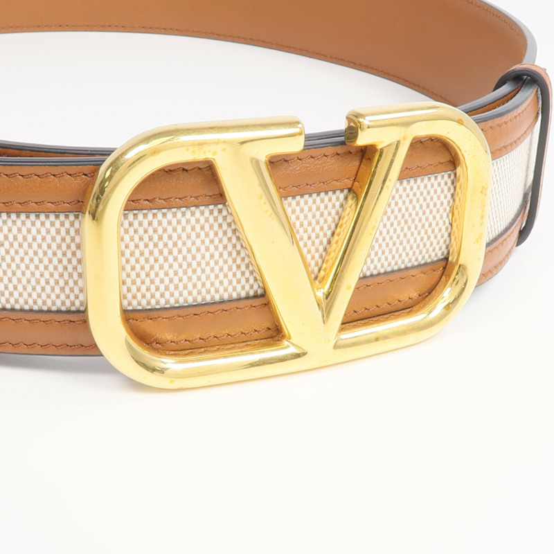 Valentino 帆布/皮革Belt金扣皮帶-3