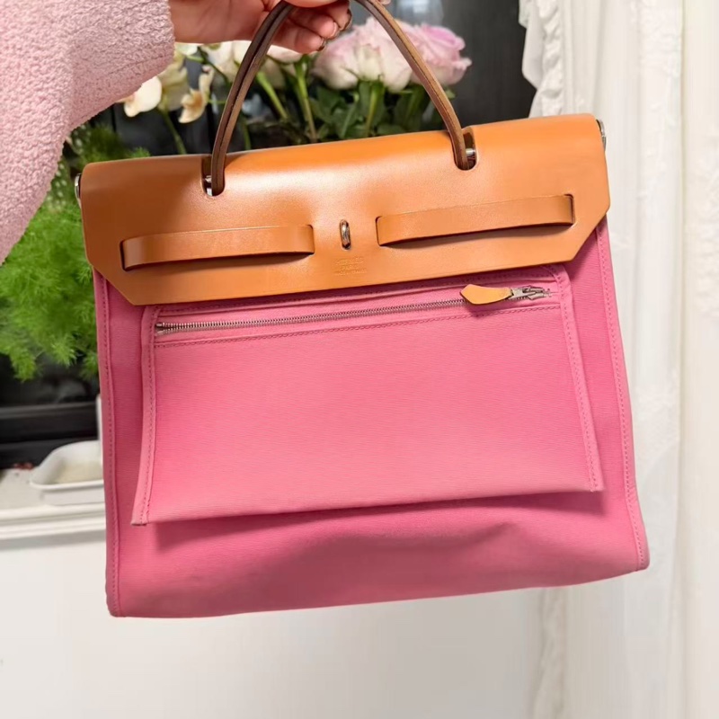 【罕見獨特顏色💖可少女可淑女✨】Hermes愛馬仕 herbag 31櫻花粉手提包 框刻-5