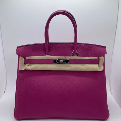 Hermes愛馬仕birkin 35海葵紫Togo皮銀扣，邊角輕微磨損，五金有划痕