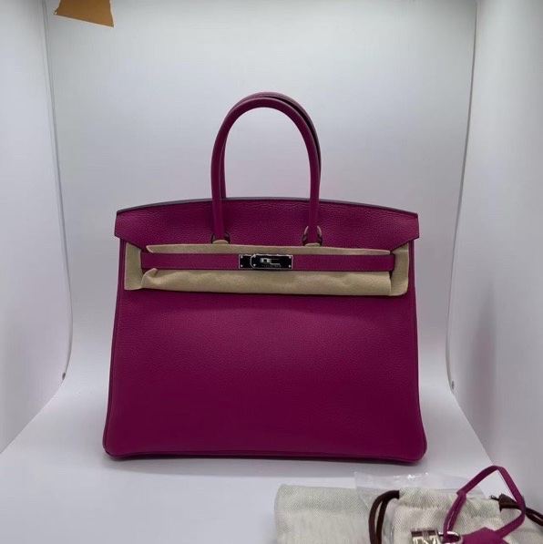 Hermes愛馬仕birkin 35海葵紫Togo皮銀扣，邊角輕微磨損，五金有划痕-2