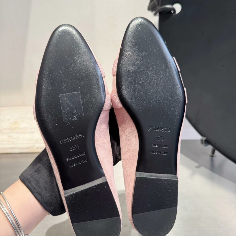 【98新✨經典H logo✨超顯白🥰】Hermes 粉色麂皮半拖 35.5碼-4