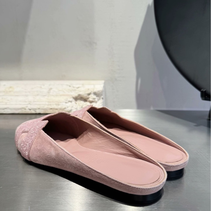 【98新✨經典H logo✨超顯白🥰】Hermes 粉色麂皮半拖 35.5碼-5