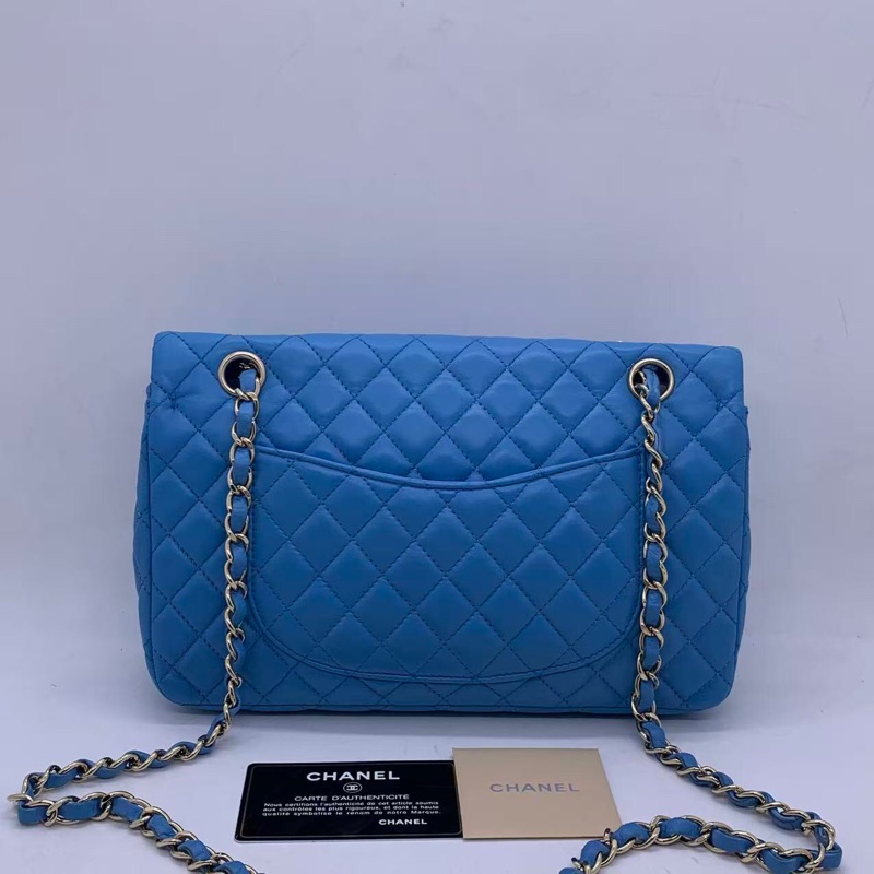 二手Chanel CF經典款 情人節限量款藍色斜挎包，背面邊角局部護理，鐳射 12 開-1