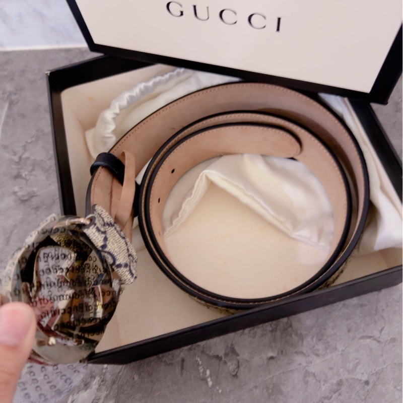 歐洲精品 GUCCI 古馳 95公分 經典款 基本款 滿版雙G字體花紋 雙G皮帶頭 亮面銀頭 皮帶 腰帶-2
