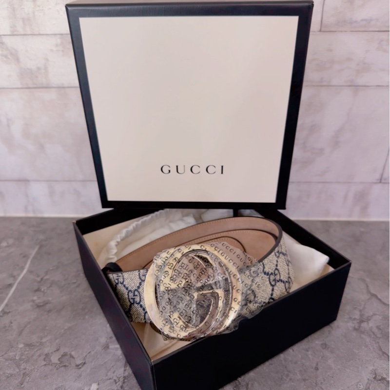 歐洲精品 GUCCI 古馳 95公分 經典款 基本款 滿版雙G字體花紋 雙G皮帶頭 亮面銀頭 皮帶 腰帶-5