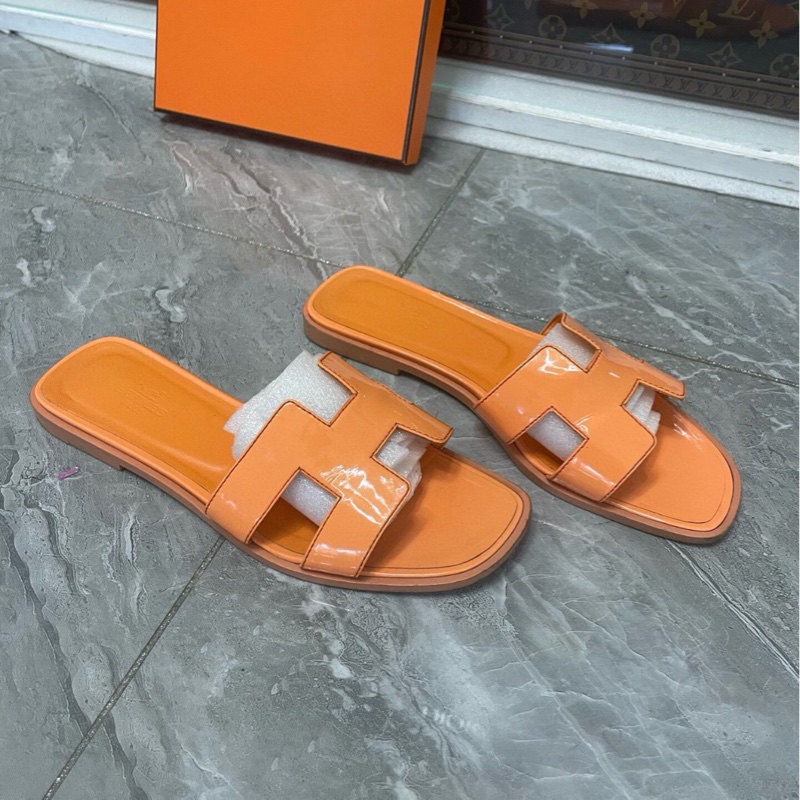 【超級大撿漏❗️黃金37碼🤩】Hermes愛馬仕亮橙色漆皮Oran H拖鞋 37碼 橘色-4