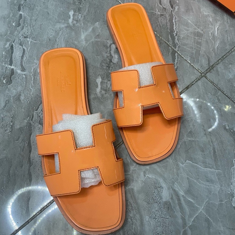【超級大撿漏❗️黃金37碼🤩】Hermes愛馬仕亮橙色漆皮Oran H拖鞋 37碼 橘色-5